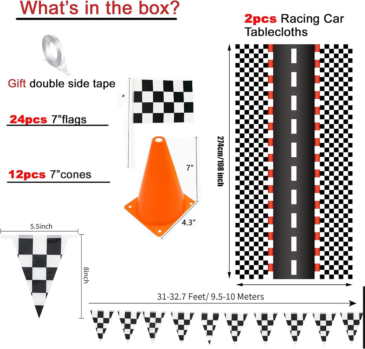 YOELVN race car party cones, six orange 7 inch traffic cones holding checkered flags - view 26