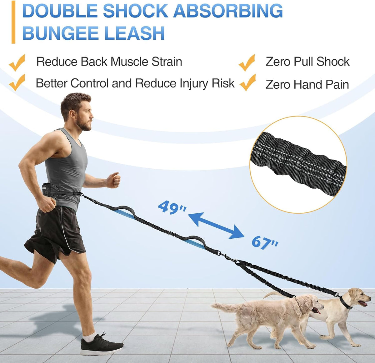 Kytely Hands Free Dog Leash with Zipper Pouch - For 2 Dogs / Small - image 2