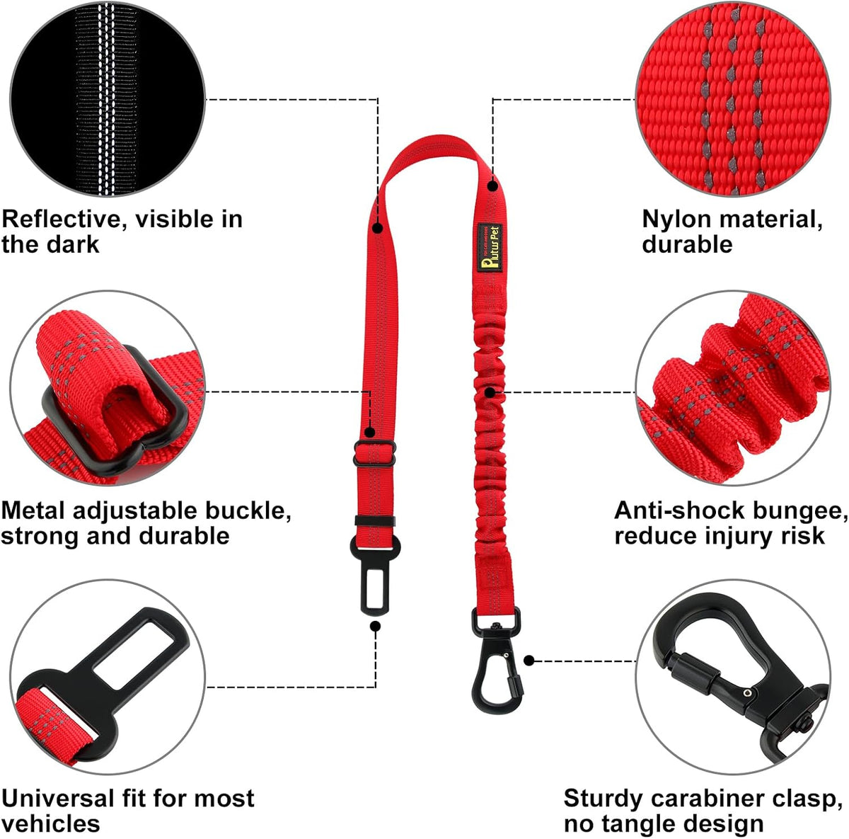 Plutus Pet Dog Seat Belt for Car - Red - image 2