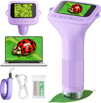Odatay 1000X Digital Kids Microscope Kit with 12 Slides & 2" Screen - Purple