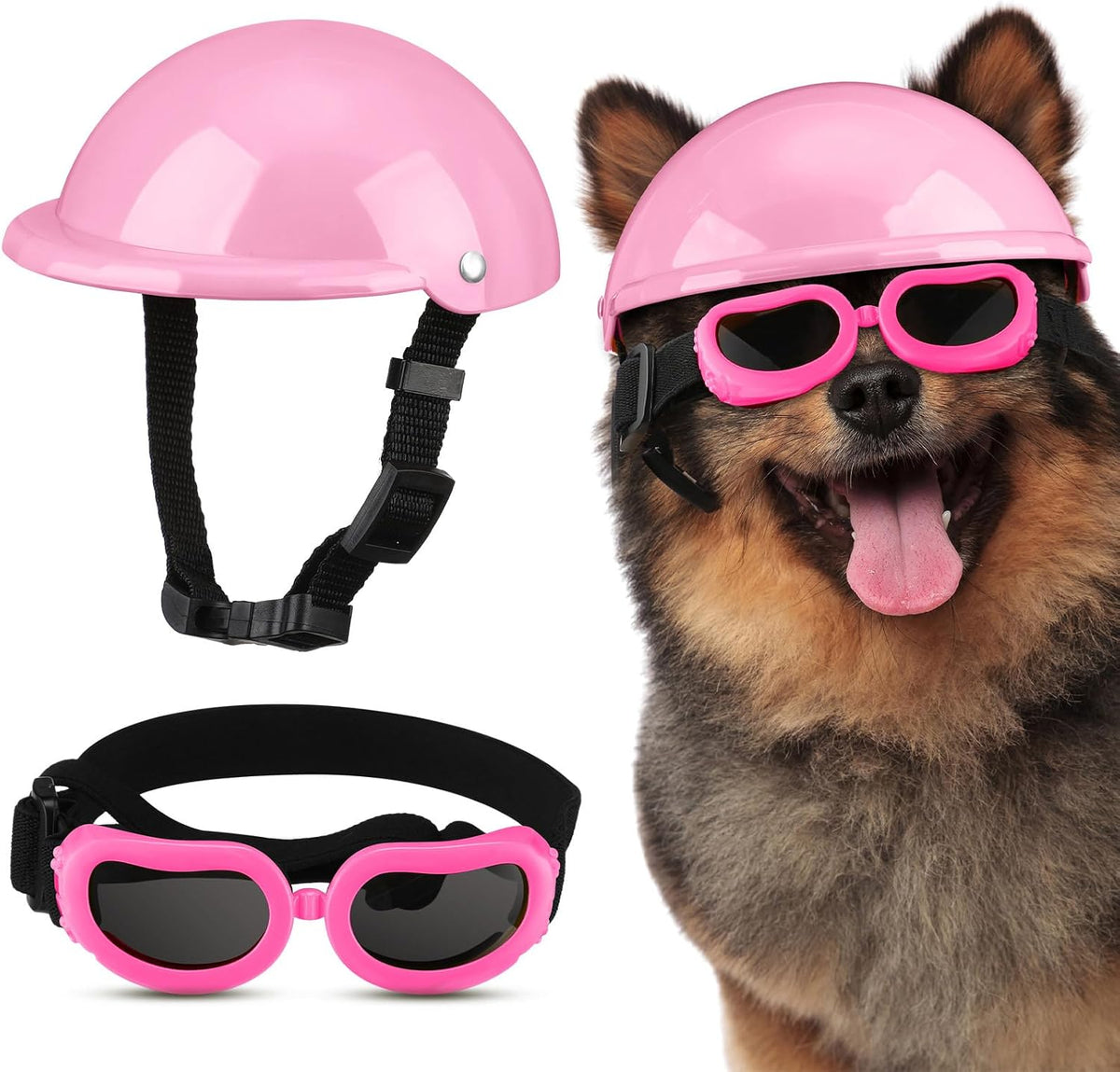 Frienda Dog Helmet and Goggles - M / Pink