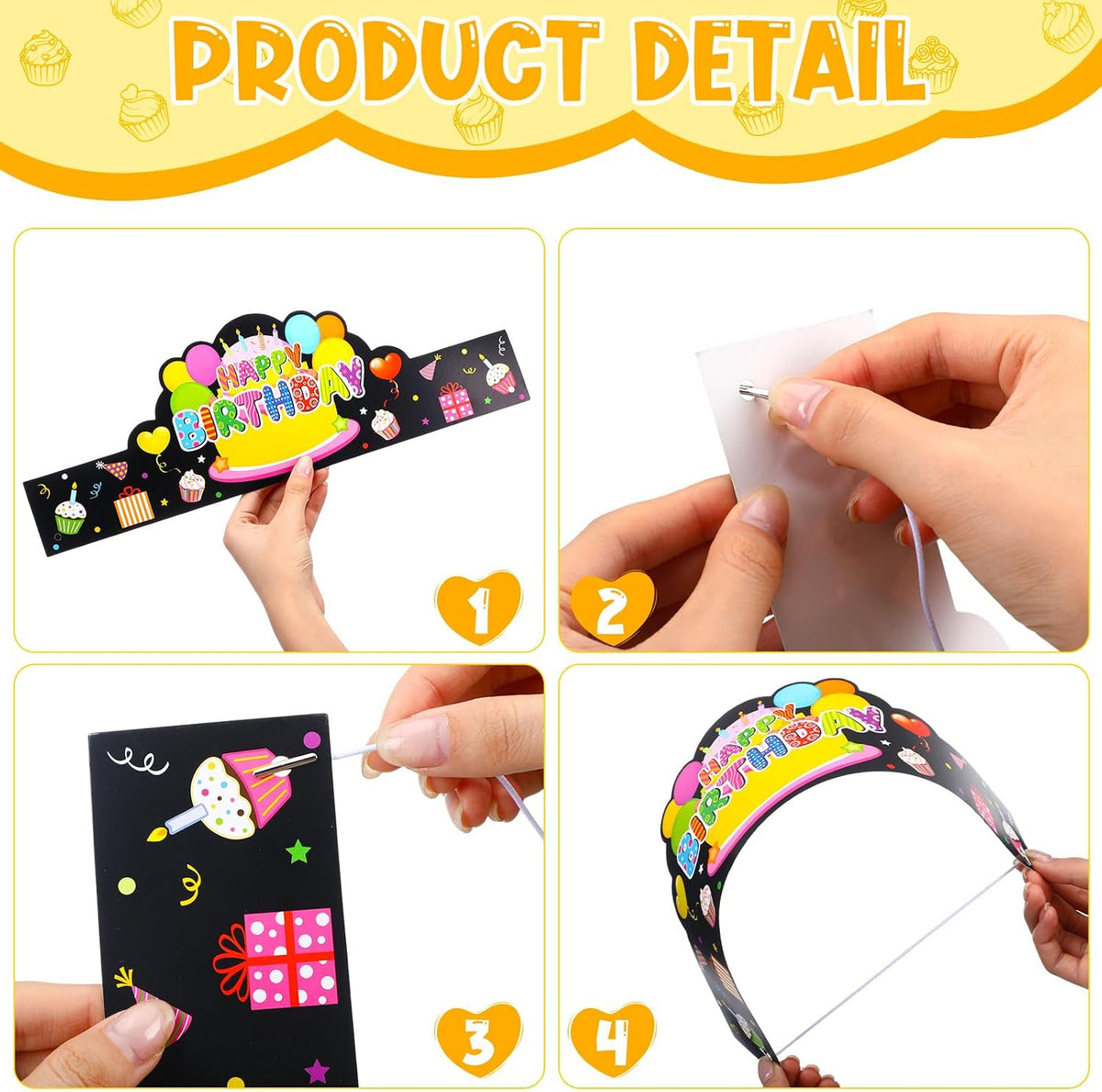 Yunsailing 36 Pcs Birthday Crowns Kids Classroom Party, Pink - Black - image 3