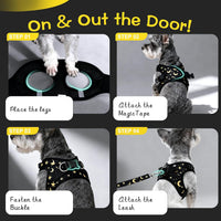 EXPAWLORER Plaid Small Dog Harness and Leash Set with AirTag Holder - Star-Moon / Small - image 3