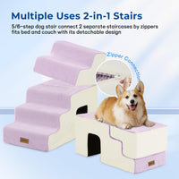 Dog Ramp for Large Dogs with Tunnel, 24" H 5 Steps for High Bed – Essentials for Dogs - 6-Steps Angled / Beige Fleece - image 3