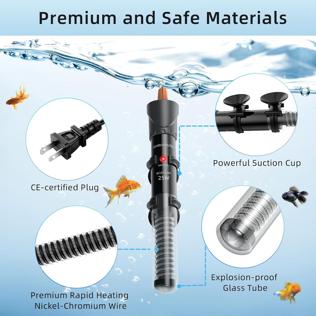 HiTauing Aquarium Heater 25W/50W/100W/200W/300W - 25W for 1-5 gallon - image 3