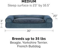 Furhaven Pillow Dog Bed for Medium/Small Dogs w/ Removable Bolsters & Washable Cover - Sherpa & Chenille Sofa - Orion Blue, Medium