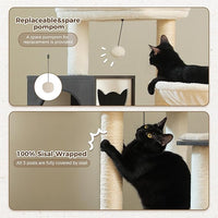 PEQULTI 57.5" Cat Tree with Litter Box Enclosure Large, Wood Cat Tower for Indoor Cats with Storage Cabinet and Cozy Cat Condo, Sisal Covered Scratching Post and Repalcable Dangling Balls, Black