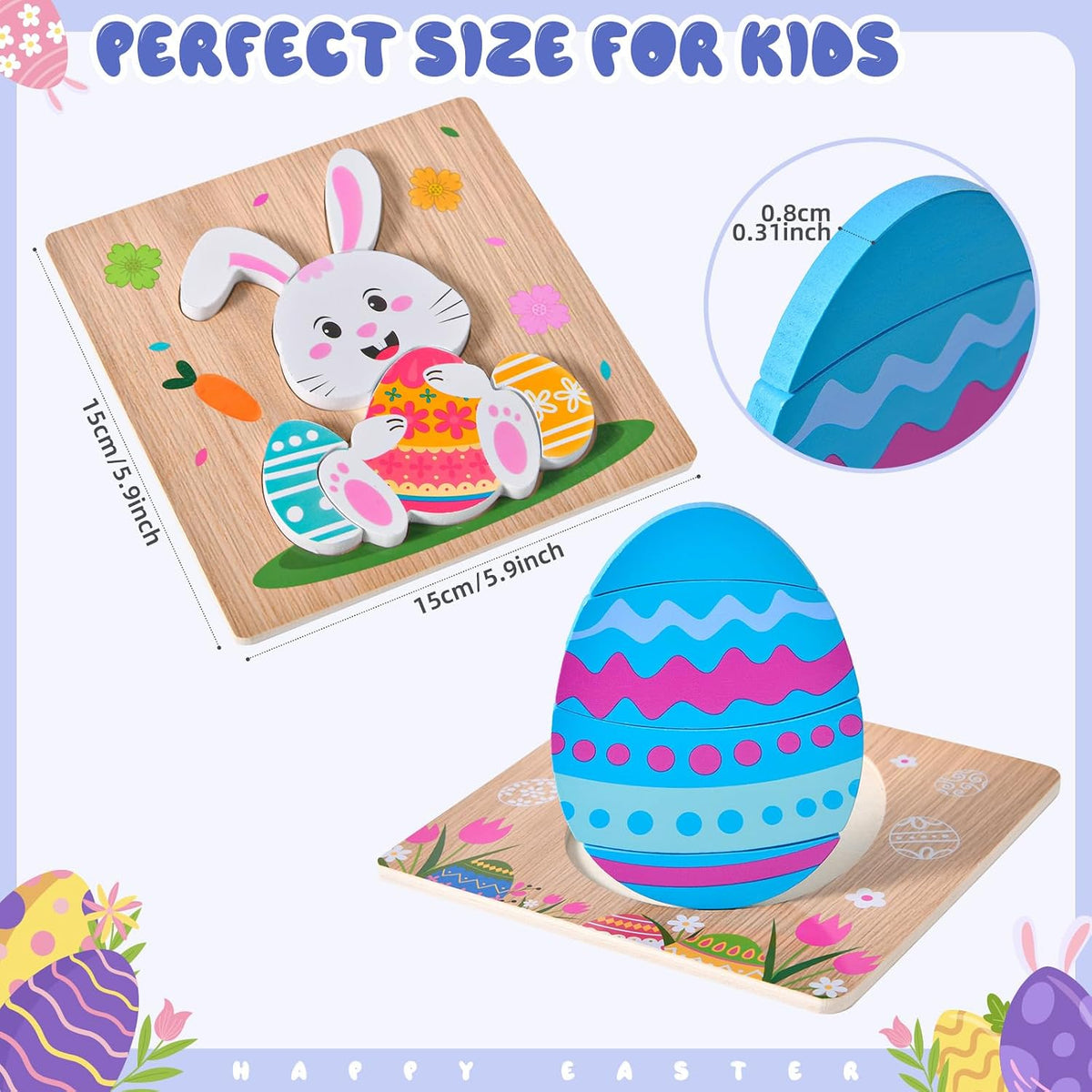 4 Pack Halloween Wooden Puzzles for Kids Jigsaw Puzzles Halloween - Easter - image 2