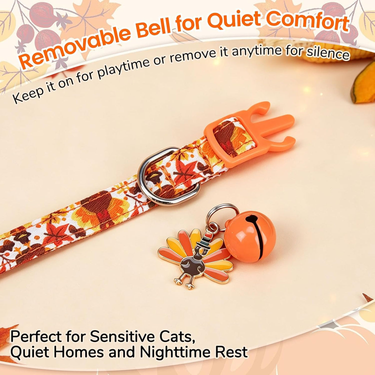BINGPET Halloween Cat Collar Breakaway - Fall(Orange + Green + Black) - image 4