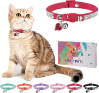 Rhinestone Cat Collar Breakaway, Bling Sparkly Diamond - Red-1 / 8"-12" Cats / Mini Dogs