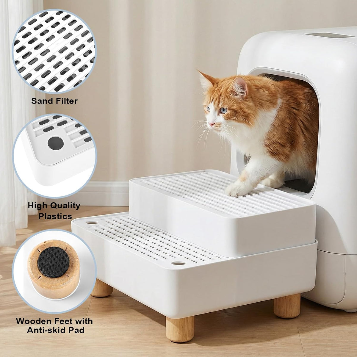 Adjustable Litter Box Step, Cat Ramp for Litter Box, 2 Steps - White / 2 step - image 3