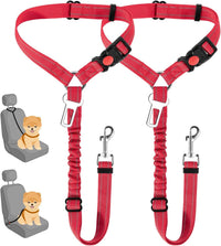 SlowTon Dog Seat Belt for Car - C.Red / Small (Headrest + Clip)