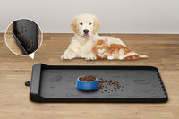Dog Food Mat 36"x24" - Silicone Dog Mat for Food and Water Large Pet Feeding Mats with Residue - Black / 28"L x 20"W