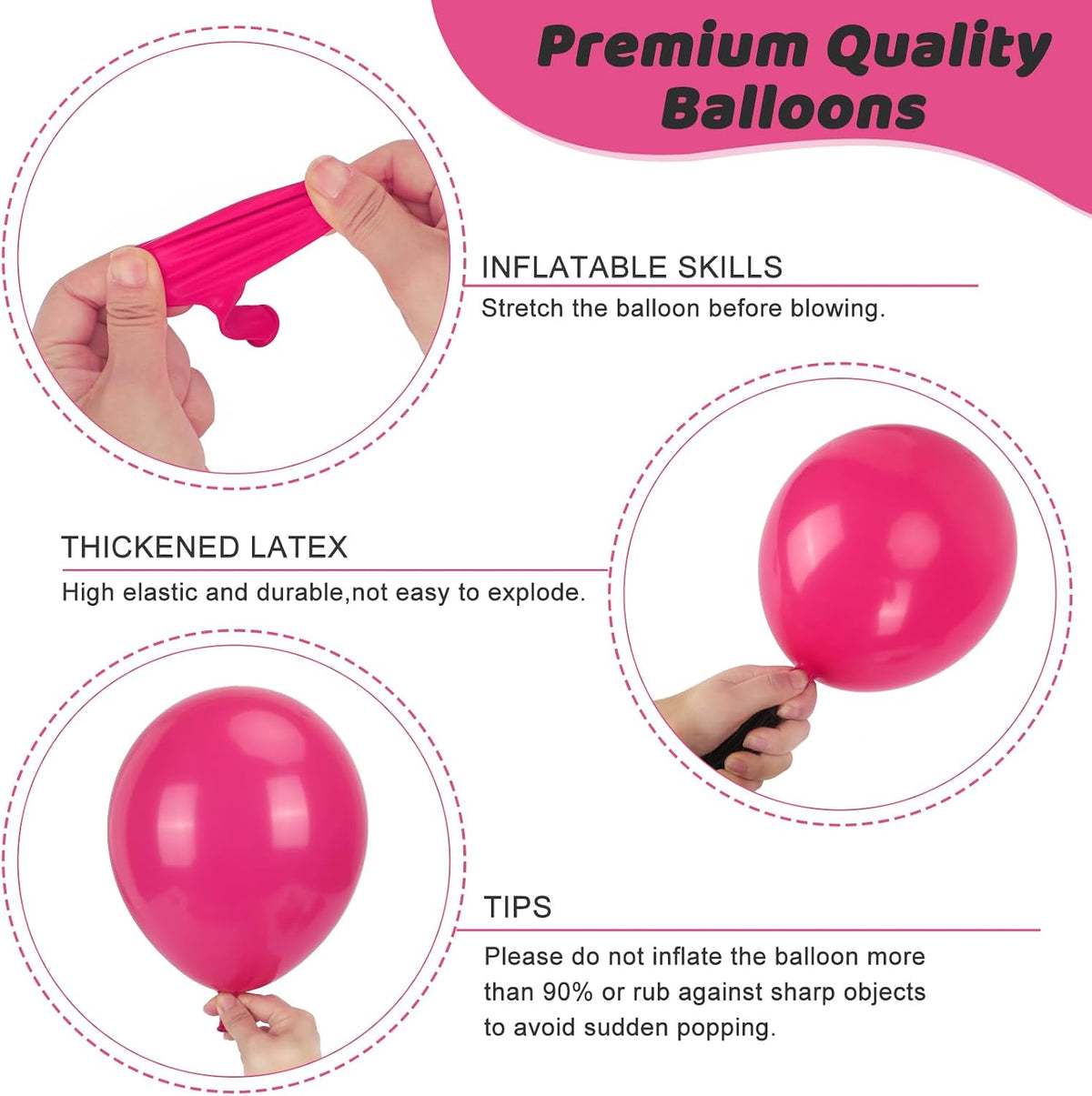 RUBFAC White Balloons Different Sizes 135pcs for Birthday Arch – Fun for Kids & Family - Hot Pink - image 3
