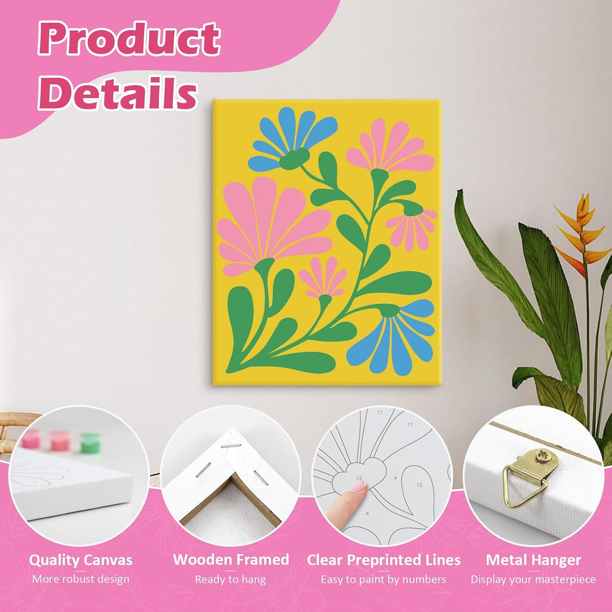 goldentime 3 Pack Kids Paint by Numbers Kit - Modern flowers - image 3