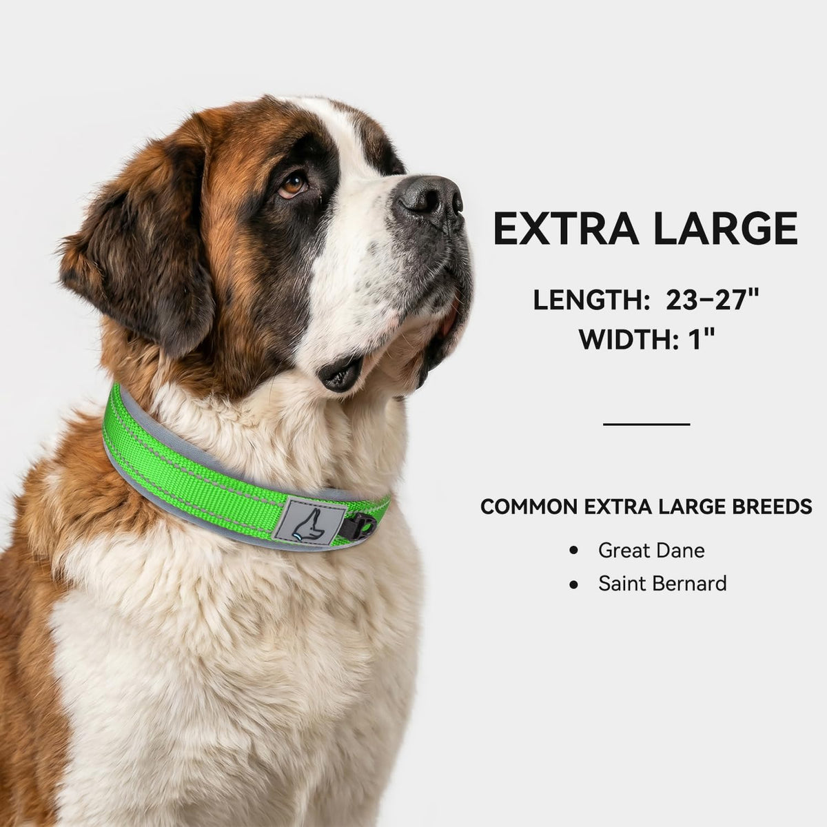 Joytale Reflective Dog Collar for Large Dogs with Wide Padding - Green / XL - image 3