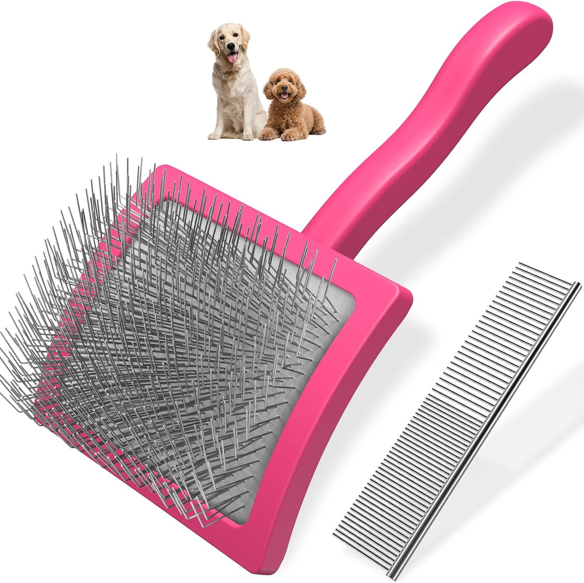 2PCS Slicker Brush for Dogs & Pet Comb - Pink / Large