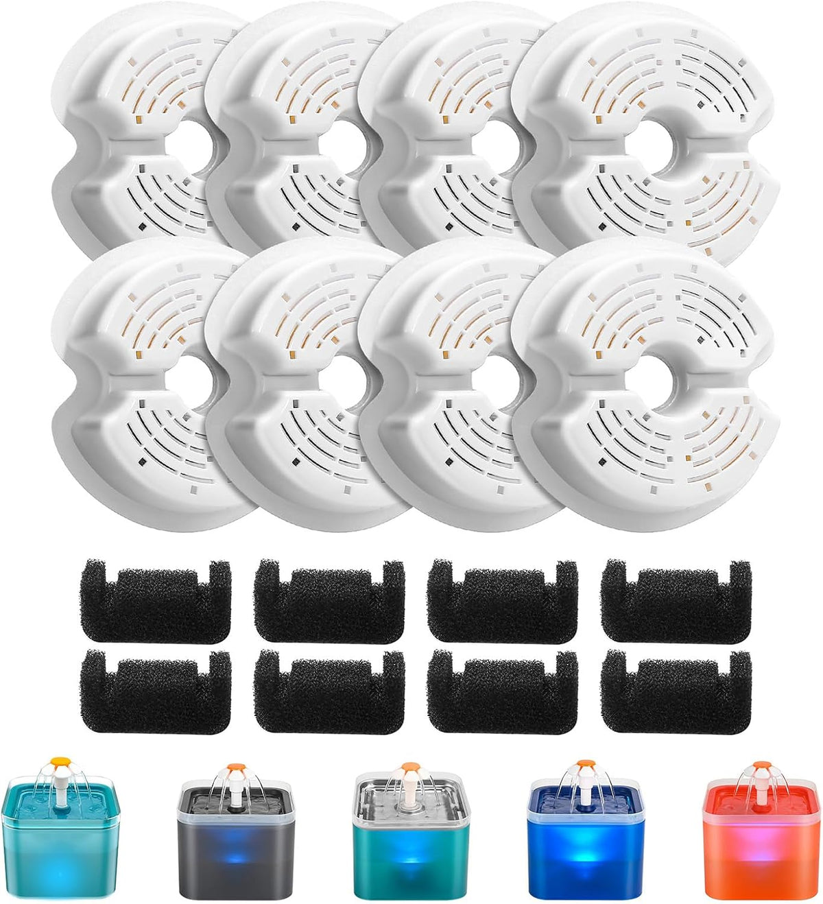 AONBOY Cat Water Fountain Filters - 8 Filters & 8 Sponges