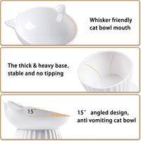 Ceramic Raised Cat Bowl，Tilted Raised Cat Bowl Anti Vomit Cat Bowls - White-2 Pack - image 4
