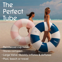 FUNBOY Giant 46" Vintage Pink Stripe Pool Tube Float with Cup Holder – Fun for Kids & Family - Navy Blue - image 3