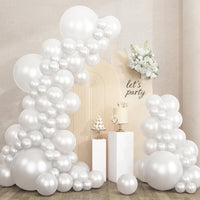 RUBFAC White Balloons Different Sizes 135pcs for Birthday Arch – Fun for Kids & Family - Pearl White
