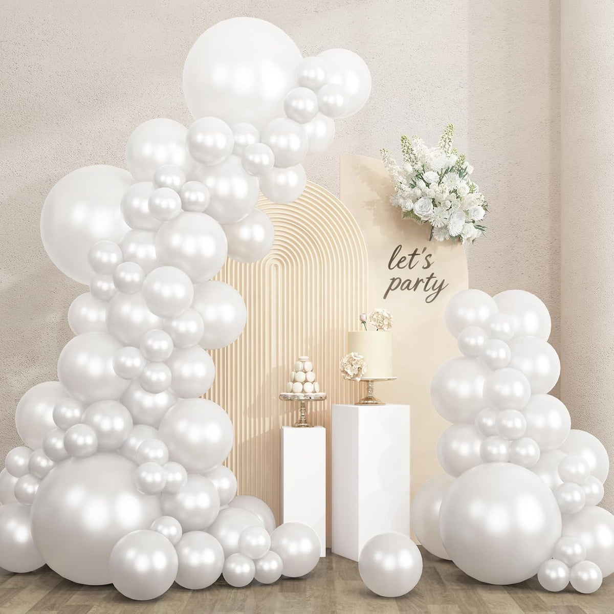RUBFAC White Balloons Different Sizes 135pcs for Birthday Arch – Fun for Kids & Family - Pearl White