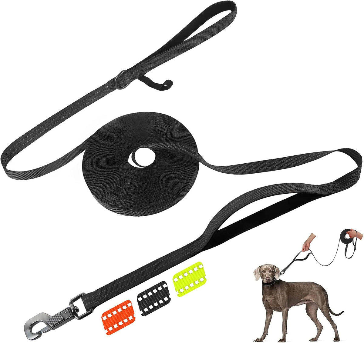 Fida Obedience Recall Training Agility Lead, Orange - 50FT / Black