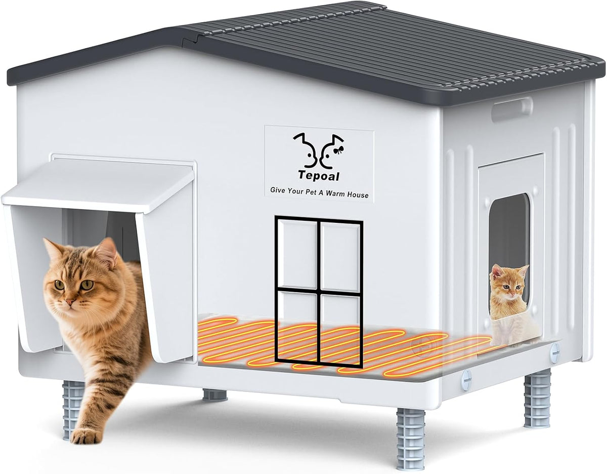 Heated Cat House for Outside - 21.7"x17"x20"