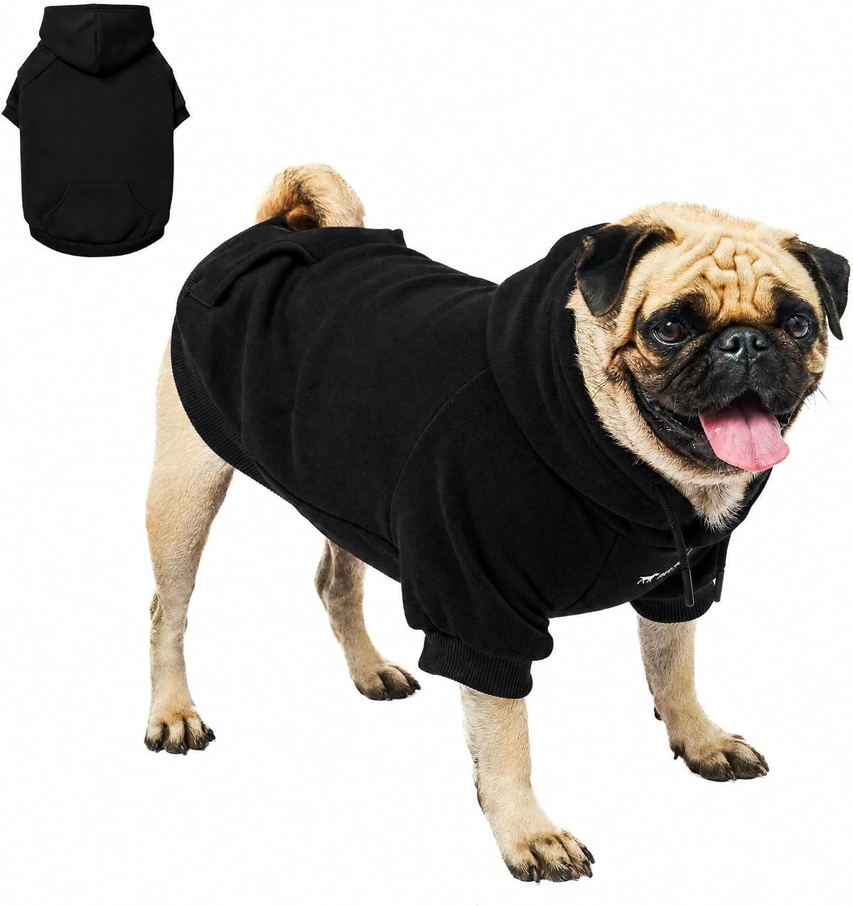 Tuff Pupper Dog Hoodie, Premium Quality Insulated Fabric - Black / Medium (25-40 lbs)