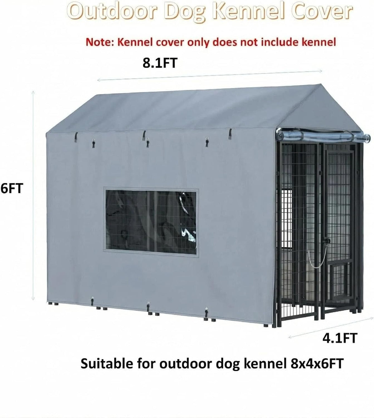 Outdoor Dog Kennel Cover, 8.1'Dx4.1'Wx6H, Full Coverage Black – Essentials for Dogs - Gray / 8.1'D x 4.1'W x 6'H - image 2