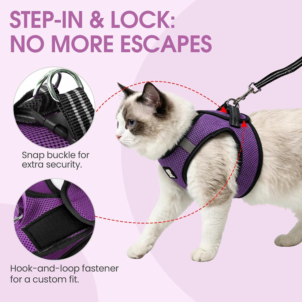 Cat Harness and Leash - Ultra Light Escape Proof Kitten Collar Cat Walking Jacket with Running - Purple / Medium - image 2