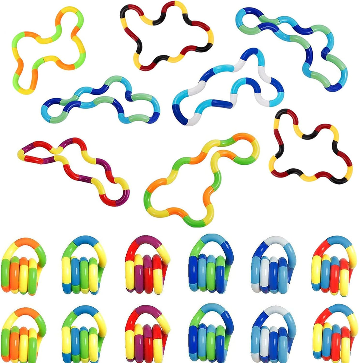 Xesakesi 20 pack of multicolor quiet twist fidget toys bent into different shapes
