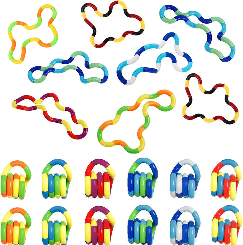 Xesakesi 20 pack of multicolor quiet twist fidget toys bent into different shapes