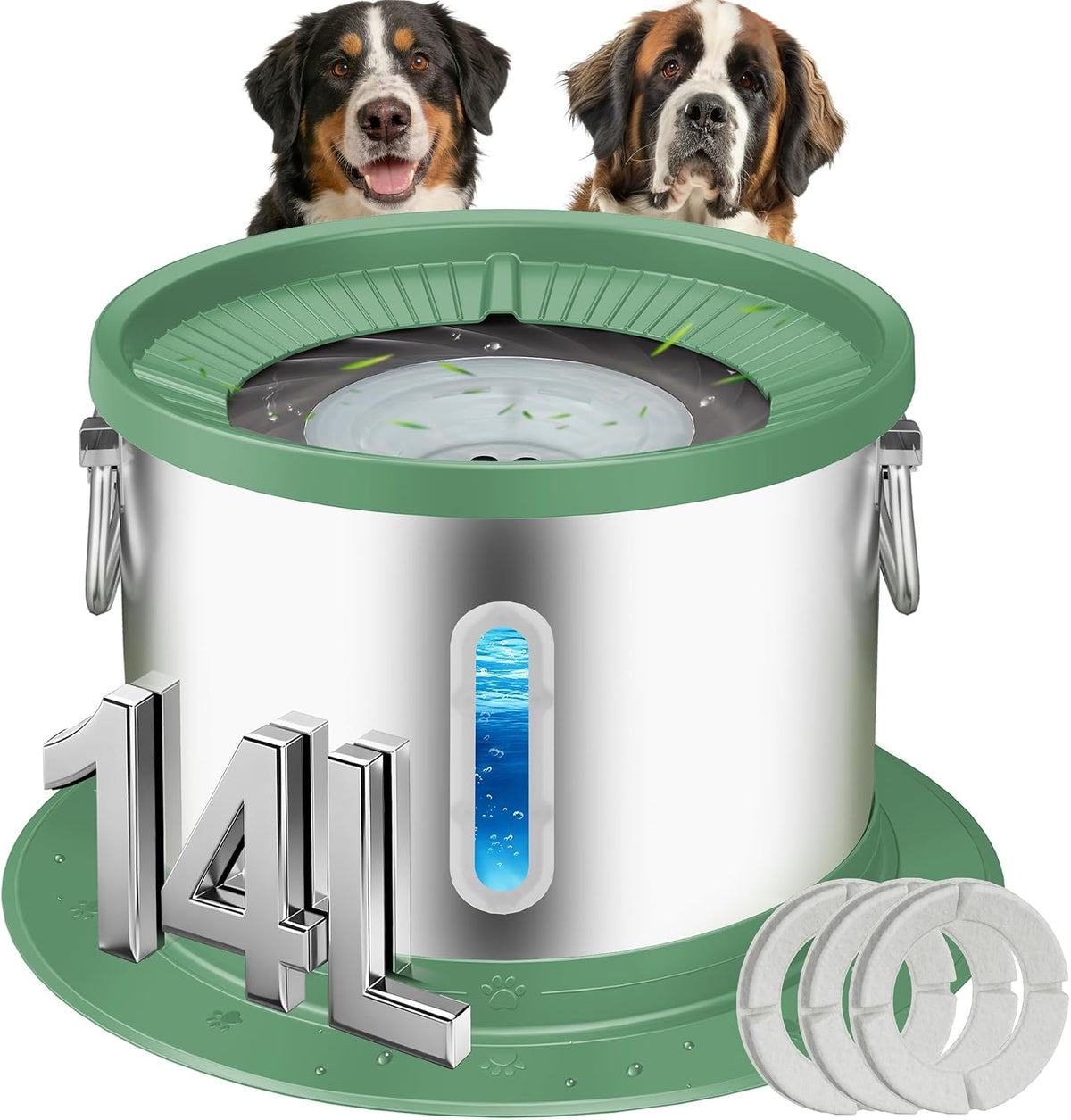 UPSKY 14L No Spill Dog Water Bowl - Deep Green / 14L