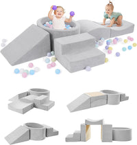 Elftopia foam climbing blocks with ball pit, stair climber and triangle wedge in beige - view 3