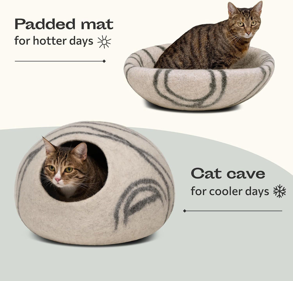 Cat Cave, New Zealand Wool Bed for Indoor Cats - Light Grey / Medium (Pack of 2) - image 3