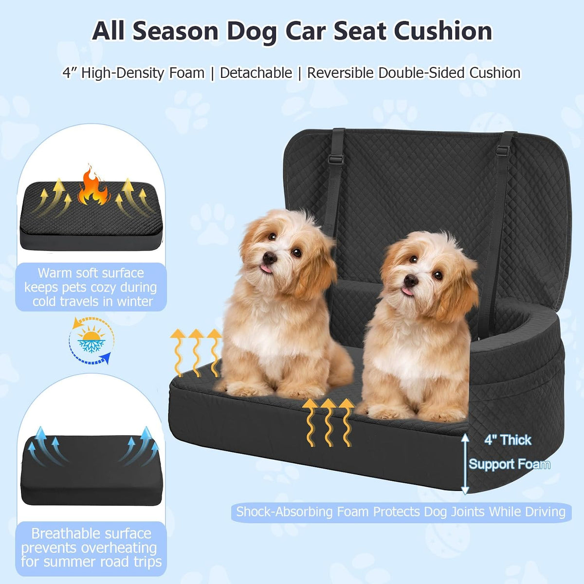 BLVRYVIO Large Dog Car Seat for Medium Sized Dogs Under 55lbs or 2 - Dark Black / Large - image 3