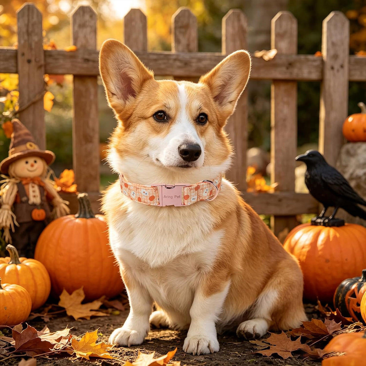 ARING PET Halloween Dog Collar-Cute Fall Dog Collar for Small Dogs - Large / Halloween Orange Checkered Metal - image 3