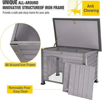 Aivituvin Dog House Outdoor Indoor Weatherproof Dog House for Small & Medium & Large Dogs with Unique All-Around Iron Frame＆Raised Feet（Grey）