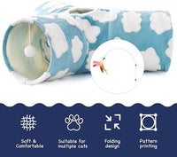 Tempcore Flannel Pet Cat Tunnel Tube Cat Toys 3 Way Collapsible, Cat Tunnels for Indoor Cats, Pet Toys Peek Hole Toy Ball Puppy, Kitty, Kitten, Rabbit, Cloud Blue