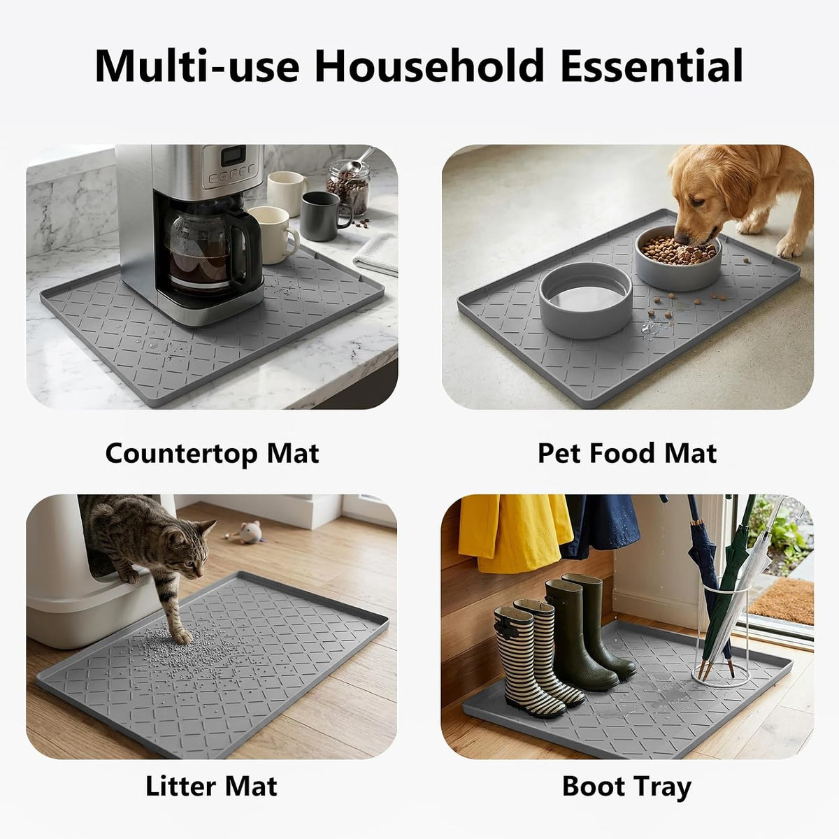 MateeyLife Silicone Waterproof Mat for Dog & Cat Food Mat 19"X12" – Essentials for Dogs - 19"W x 22"L / Dark Grey - image 4