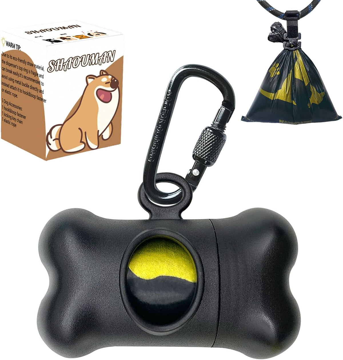 Bone-Shaped Dog Poop Bag Holder for Leash - Black / 15 Count (Pack of 1)