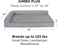 Furhaven Cooling Gel Dog Bed for Large Dogs w/ Removable Bolsters & Washable Cover, For Dogs Up to 125 lbs - Plush & Almond Print L Shaped Chaise - Gray Almonds, Jumbo Plus/XXL