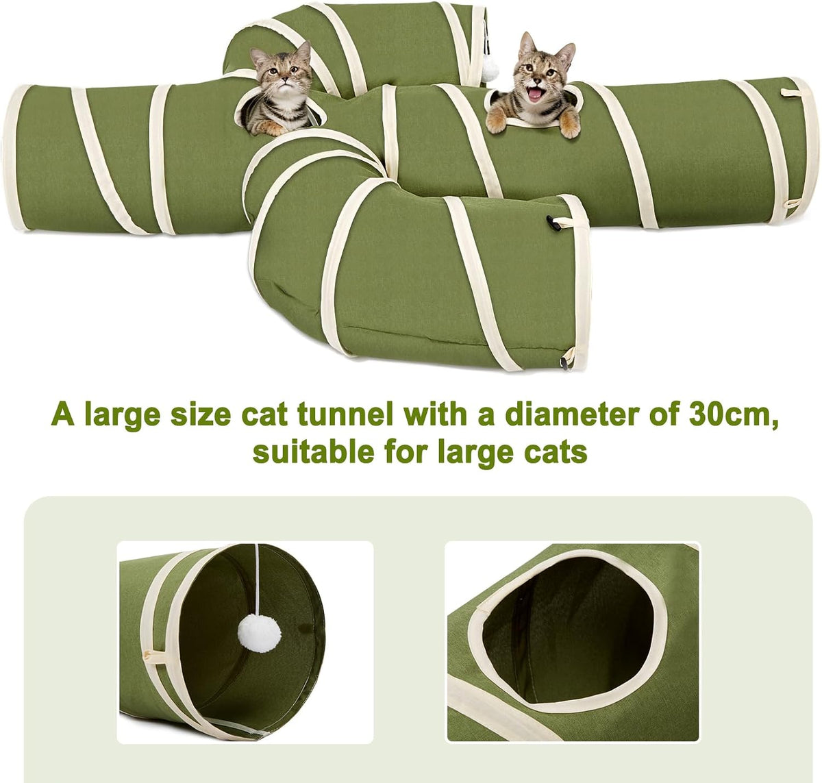 Ownpets Cactus Cat Tunnel 12" with Peek Holes for Indoor Large Cat - Cactus Shape Green / 10 Inches in Diameter - image 4