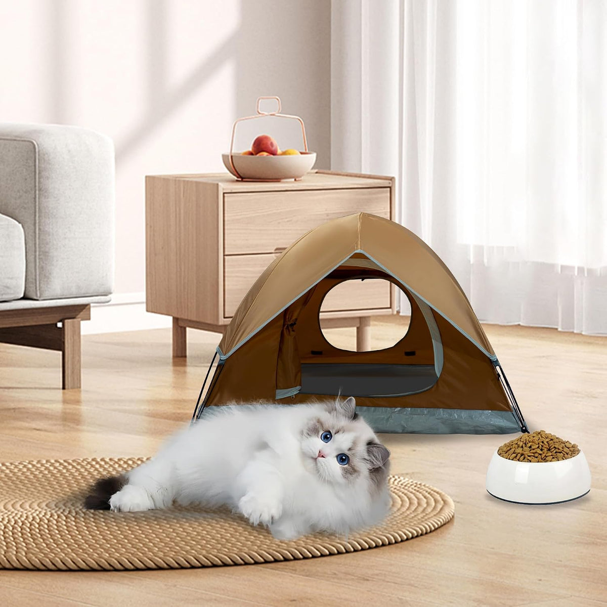 ASFANES Foldable Pet Tent for Medium Dogs & Cats - Brown / M - image 3