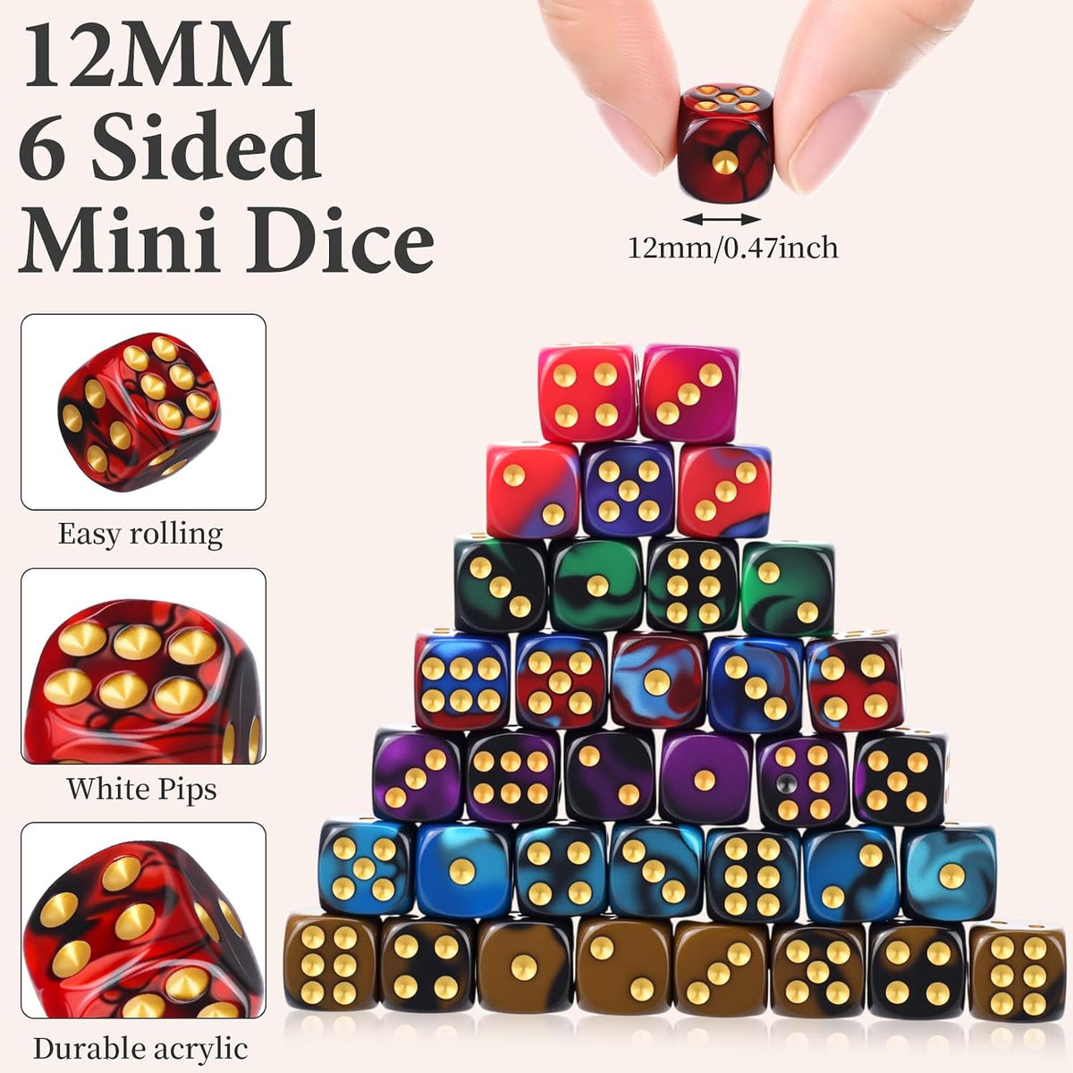 Foilswirl 144-piece 12mm mini dice set in brown, dark red, blue and gray with storage boxes - view 13