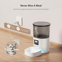 Automatic Cat Feeders, 3L Timed Cat Dry Food Dispenser, Dual Power Supply, Programmable Portion Size, Auto Pet Feeder for Cats and Small Dogs