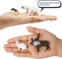Toymany 14PCS Mini Arctic Animals Figurines Set, Polar Animals Toys with Polar Bear, Caribou, Penguin, Walrus, Wolf Figurines Cake Toppers Birthday Easter Gifts for Preschool Kids