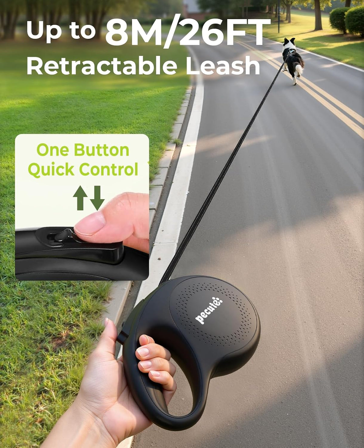 Retractable Dog Leash with Light, 360° Tangle-Free - Black with LED light / Large-26ft - image 4