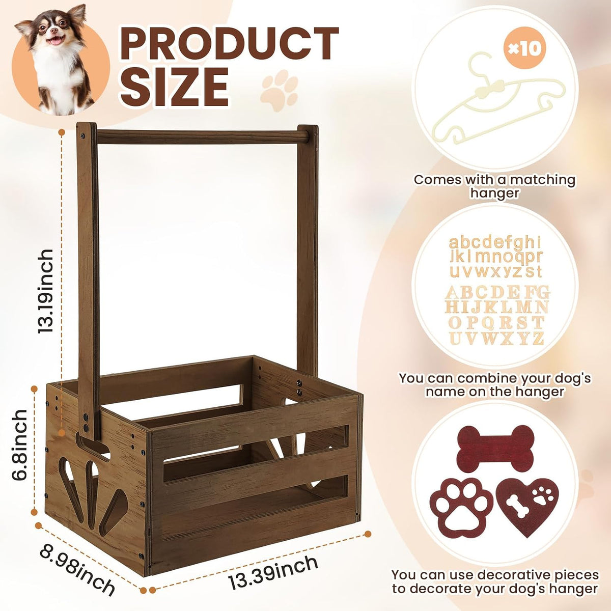 Wooden Dog Closet, Pet Wardrobe with Hanging Rod for Small Dog - Dark Walnut - image 2